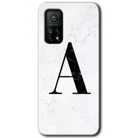 Gramaphone Mi 10T Pro Hd Desen Baskılı Arka Kapak Beyaz Mermer Desenli A Harfi Kılıf