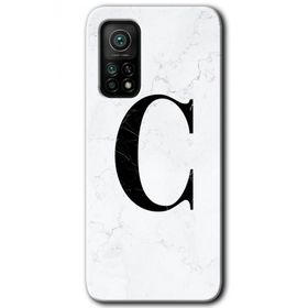 Gramaphone Mi 10T Pro Hd Desen Baskılı Arka Kapak Beyaz Mermer Desenli C Harfi Kılıf