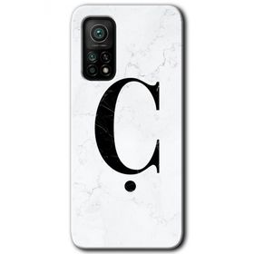 Gramaphone Mi 10T Pro Hd Desen Baskılı Arka Kapak Beyaz Mermer Desenli C Harfi Kılıf