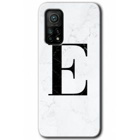 Gramaphone Mi 10T Pro Hd Desen Baskılı Arka Kapak Beyaz Mermer Desenli E Harfi Kılıf