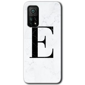 Gramaphone Mi 10T Pro Hd Desen Baskılı Arka Kapak Beyaz Mermer Desenli E Harfi Kılıf
