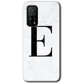 Gramaphone Mi 10T Pro Hd Desen Baskılı Arka Kapak Beyaz Mermer Desenli E Harfi Kılıf