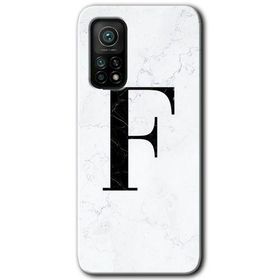 Gramaphone Mi 10T Pro Hd Desen Baskılı Arka Kapak Beyaz Mermer Desenli F Harfi Kılıf