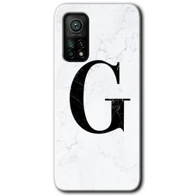 Gramaphone Mi 10T Pro Hd Desen Baskılı Arka Kapak Beyaz Mermer Desenli G Harfi Kılıf