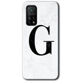 Gramaphone Mi 10T Pro Hd Desen Baskılı Arka Kapak Beyaz Mermer Desenli G Harfi Kılıf