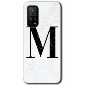 Gramaphone Mi 10T Pro Hd Desen Baskılı Arka Kapak Beyaz Mermer Desenli M Harfi Kılıf