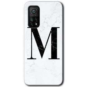 Gramaphone Mi 10T Pro Hd Desen Baskılı Arka Kapak Beyaz Mermer Desenli M Harfi Kılıf