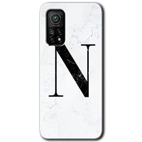 Gramaphone Mi 10T Pro Hd Desen Baskılı Arka Kapak Beyaz Mermer Desenli N Harfi Kılıf