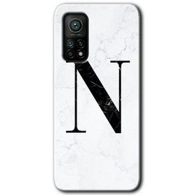 Gramaphone Mi 10T Pro Hd Desen Baskılı Arka Kapak Beyaz Mermer Desenli N Harfi Kılıf