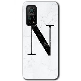 Gramaphone Mi 10T Pro Hd Desen Baskılı Arka Kapak Beyaz Mermer Desenli N Harfi Kılıf