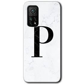 Gramaphone Mi 10T Pro Hd Desen Baskılı Arka Kapak Beyaz Mermer Desenli P Harfi Kılıf