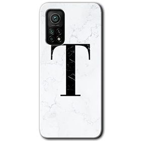 Gramaphone Mi 10T Pro Hd Desen Baskılı Arka Kapak Beyaz Mermer Desenli T Harfi Kılıf