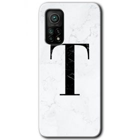 Gramaphone Mi 10T Pro Hd Desen Baskılı Arka Kapak Beyaz Mermer Desenli T Harfi Kılıf