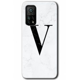 Gramaphone Mi 10T Pro Hd Desen Baskılı Arka Kapak Beyaz Mermer Desenli V Harfi Kılıf