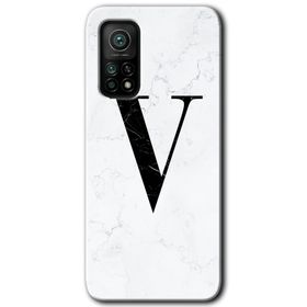 Gramaphone Mi 10T Pro Hd Desen Baskılı Arka Kapak Beyaz Mermer Desenli V Harfi Kılıf