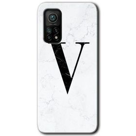 Gramaphone Mi 10T Pro Hd Desen Baskılı Arka Kapak Beyaz Mermer Desenli V Harfi Kılıf