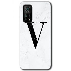 Gramaphone Mi 10T Pro Hd Desen Baskılı Arka Kapak Beyaz Mermer Desenli V Harfi Kılıf
