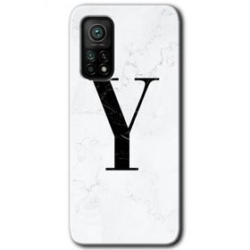 Gramaphone Mi 10T Pro Hd Desen Baskılı Arka Kapak Beyaz Mermer Desenli Y Harfi Kılıf