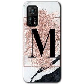 Gramaphone Mi 10T Pro Hd Desen Baskılı Arka Kapak Pembe Mermer Desenli M Harfi Kılıf