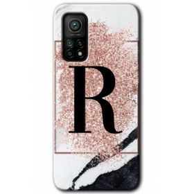 Gramaphone Mi 10T Pro Hd Desen Baskılı Arka Kapak Pembe Mermer Desenli R Harfi Kılıf