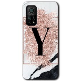 Gramaphone Mi 10T Pro Hd Desen Baskılı Arka Kapak Pembe Mermer Desenli T Harfi Kılıf