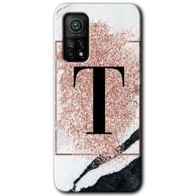 Gramaphone Mi 10T Pro Hd Desen Baskılı Arka Kapak Pembe Mermer Desenli T Harfi Kılıf