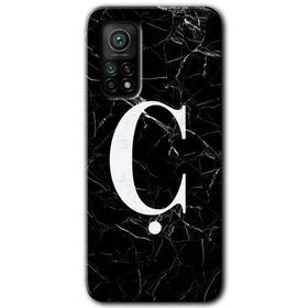Gramaphone Mi 10T Pro Hd Desen Baskılı Arka Kapak Siyah Mermer Desenli C Harfi Kılıf