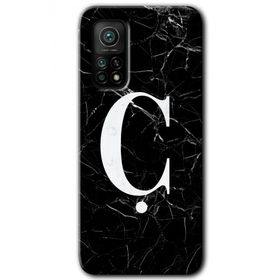 Gramaphone Mi 10T Pro Hd Desen Baskılı Arka Kapak Siyah Mermer Desenli C Harfi Kılıf