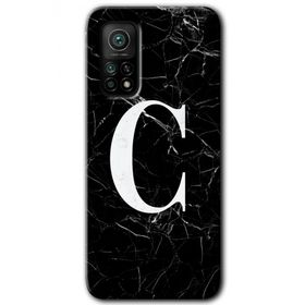 Gramaphone Mi 10T Pro Hd Desen Baskılı Arka Kapak Siyah Mermer Desenli C Harfi Kılıf