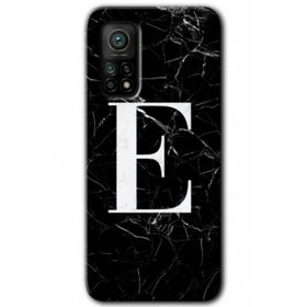 Gramaphone Mi 10T Pro Hd Desen Baskılı Arka Kapak Siyah Mermer Desenli E Harfi Kılıf