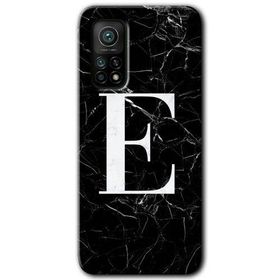 Gramaphone Mi 10T Pro Hd Desen Baskılı Arka Kapak Siyah Mermer Desenli E Harfi Kılıf