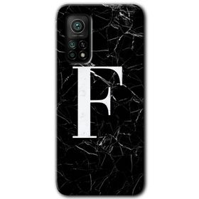 Gramaphone Mi 10T Pro Hd Desen Baskılı Arka Kapak Siyah Mermer Desenli F Harfi Kılıf