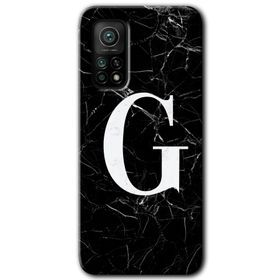 Gramaphone Mi 10T Pro Hd Desen Baskılı Arka Kapak Siyah Mermer Desenli G Harfi Kılıf