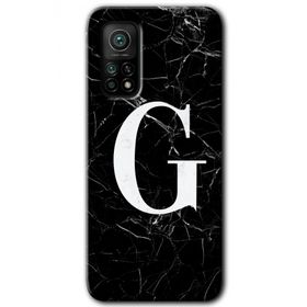 Gramaphone Mi 10T Pro Hd Desen Baskılı Arka Kapak Siyah Mermer Desenli G Harfi Kılıf