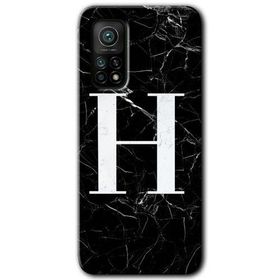 Gramaphone Mi 10T Pro Hd Desen Baskılı Arka Kapak Siyah Mermer Desenli H Harfi Kılıf
