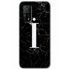 Gramaphone Mi 10T Pro Hd Desen Baskılı Arka Kapak Siyah Mermer Desenli İ Harfi Kılıf
