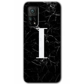 Gramaphone Mi 10T Pro Hd Desen Baskılı Arka Kapak Siyah Mermer Desenli İ Harfi Kılıf