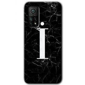 Gramaphone Mi 10T Pro Hd Desen Baskılı Arka Kapak Siyah Mermer Desenli İ Harfi Kılıf