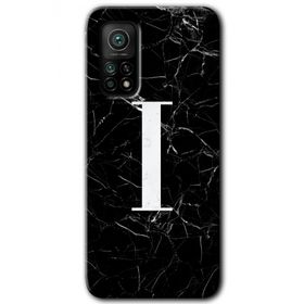Gramaphone Mi 10T Pro Hd Desen Baskılı Arka Kapak Siyah Mermer Desenli İ Harfi Kılıf
