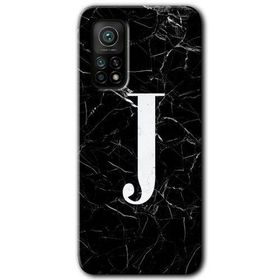 Gramaphone Mi 10T Pro Hd Desen Baskılı Arka Kapak Siyah Mermer Desenli J Harfi Kılıf