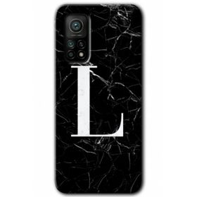 Gramaphone Mi 10T Pro Hd Desen Baskılı Arka Kapak Siyah Mermer Desenli L Harfi Kılıf