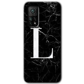 Gramaphone Mi 10T Pro Hd Desen Baskılı Arka Kapak Siyah Mermer Desenli L Harfi Kılıf