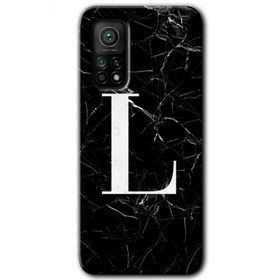 Gramaphone Mi 10T Pro Hd Desen Baskılı Arka Kapak Siyah Mermer Desenli L Harfi Kılıf