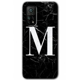 Gramaphone Mi 10T Pro Hd Desen Baskılı Arka Kapak Siyah Mermer Desenli M Harfi Kılıf