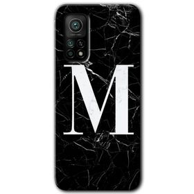 Gramaphone Mi 10T Pro Hd Desen Baskılı Arka Kapak Siyah Mermer Desenli M Harfi Kılıf