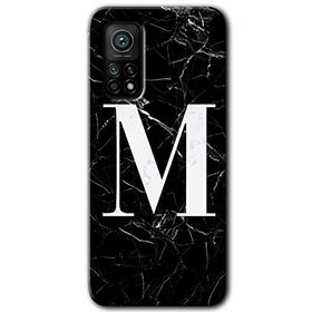 Gramaphone Mi 10T Pro Hd Desen Baskılı Arka Kapak Siyah Mermer Desenli M Harfi Kılıf