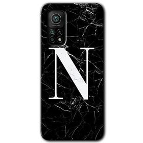 Gramaphone Mi 10T Pro Hd Desen Baskılı Arka Kapak Siyah Mermer Desenli N Harfi Kılıf