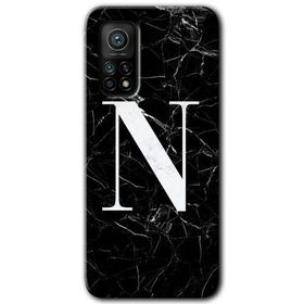 Gramaphone Mi 10T Pro Hd Desen Baskılı Arka Kapak Siyah Mermer Desenli N Harfi Kılıf