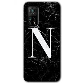 Gramaphone Mi 10T Pro Hd Desen Baskılı Arka Kapak Siyah Mermer Desenli N Harfi Kılıf