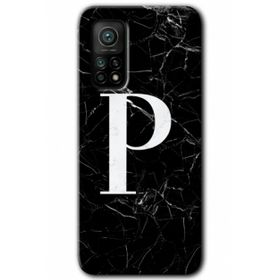 Gramaphone Mi 10T Pro Hd Desen Baskılı Arka Kapak Siyah Mermer Desenli P Harfi Kılıf